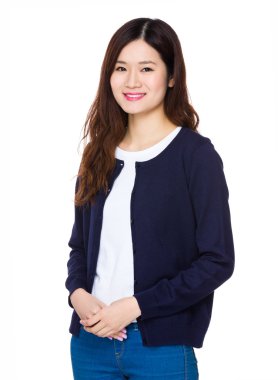 Asya genç kadın mavi hırka