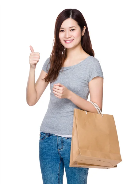 Asian young woman in grey t-shirt — Stock Photo, Image