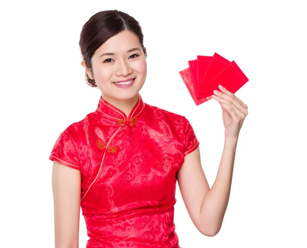 Chinese young woman in red dress — Stock Photo, Image