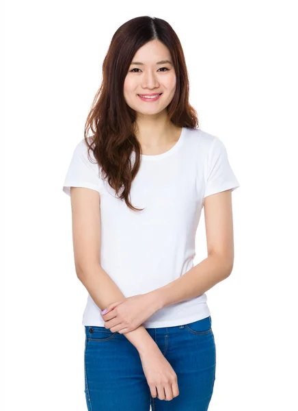 Asian young woman in white t-shirt — Stock Photo, Image