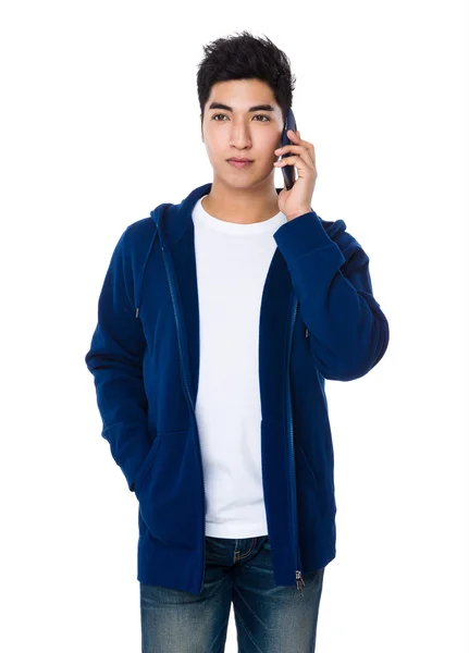 Young asian man in blue sweater — Stock Photo, Image