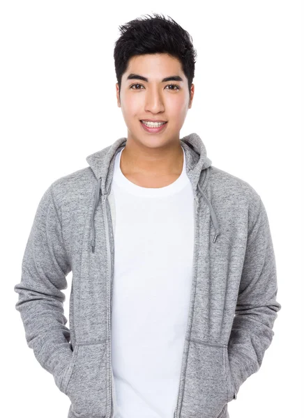 Asian handsome man in grey sweater — Stock Photo, Image