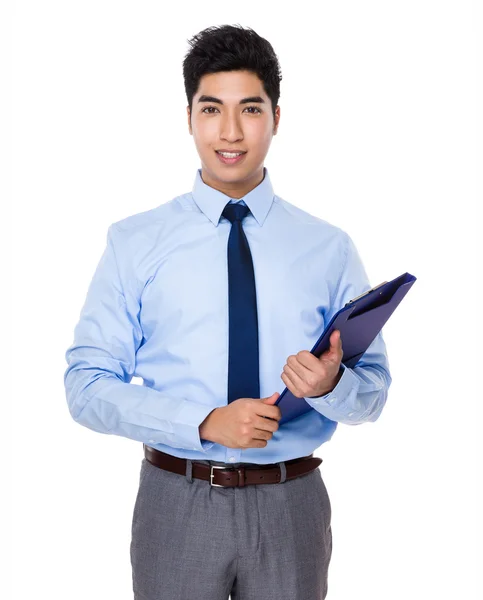 Asiático bonito homem de negócios em camisa azul — Fotografia de Stock