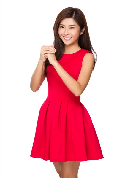 Chinese young woman in red dress — Stock Photo, Image