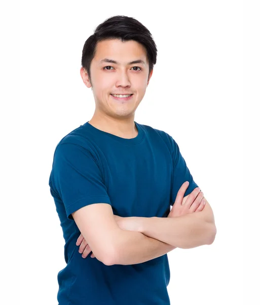 Azjatycki przystojny mężczyzna niebieski t-shirt — Zdjęcie stockowe