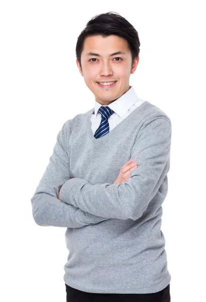 Asian handsome businessman in grey sweater — Stock Photo, Image