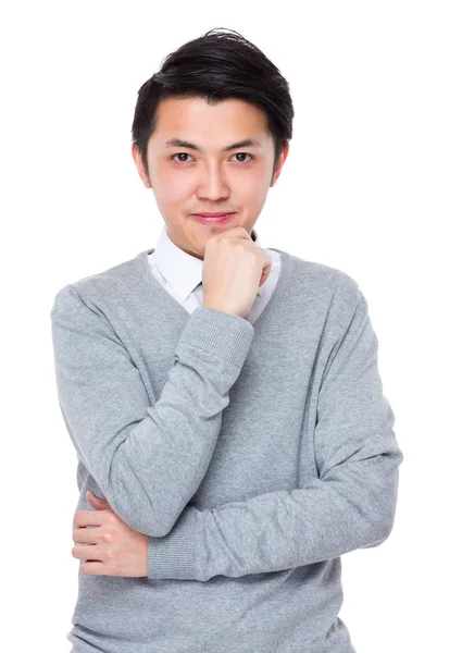 Asian handsome businessman in grey sweater — Stock Photo, Image