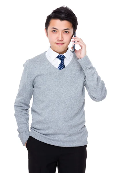 Asian handsome businessman in grey sweater — Stock Photo, Image