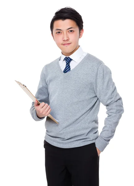 Asian handsome businessman in grey sweater — Stock Photo, Image