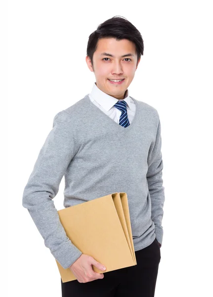 Asiático guapo hombre de negocios en gris suéter — Foto de Stock