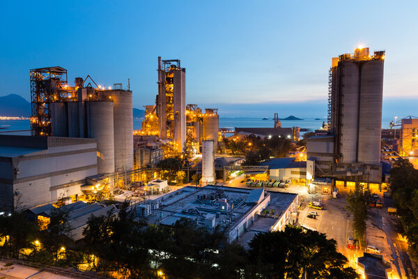Cement factory at night 