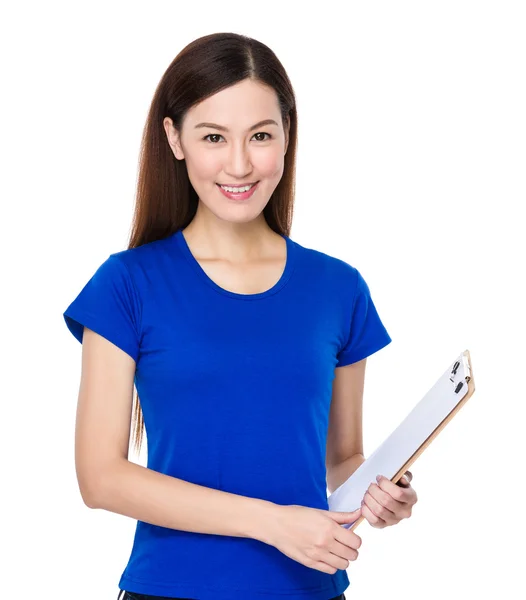 Azjatyckie kobiety młody niebieski t-shirt — Zdjęcie stockowe