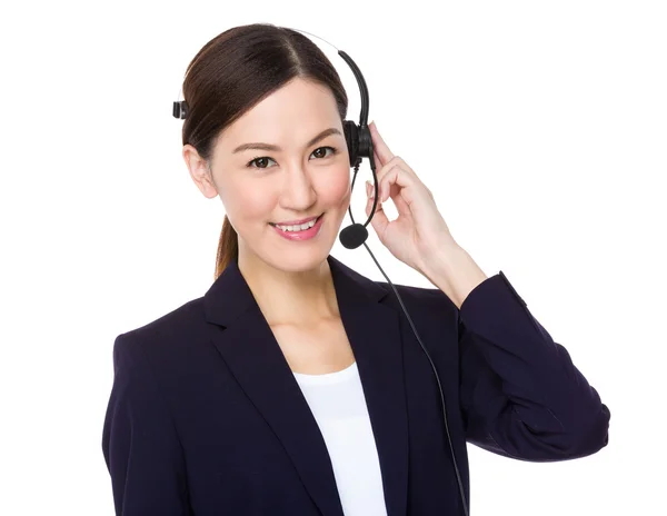 Representante de atendimento ao cliente com fone de ouvido — Fotografia de Stock