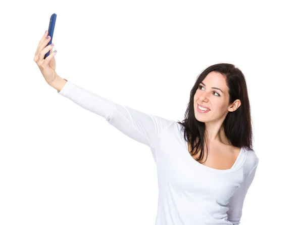 Caucasian young woman in white sweater — Stock Photo, Image