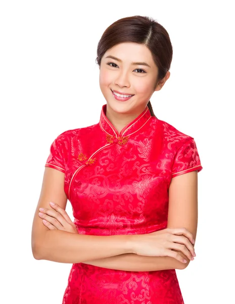 Asian young woman in red dress — Stock Photo, Image