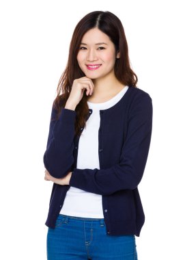 Asya genç kadın mavi hırka