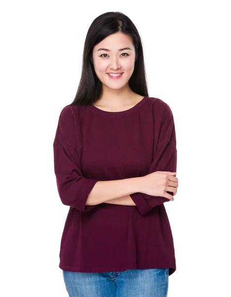 Asijské mladá žena v červený svetr — Stock fotografie