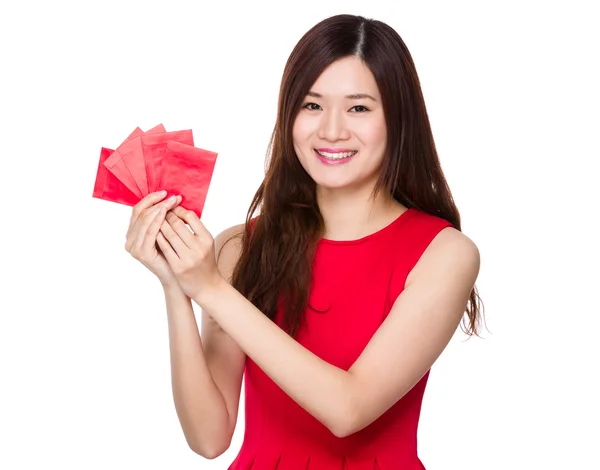 Chinese young woman in red dress — Stock Photo, Image