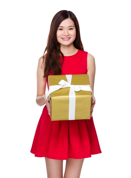 Chinese young woman in red dress — Stock Photo, Image