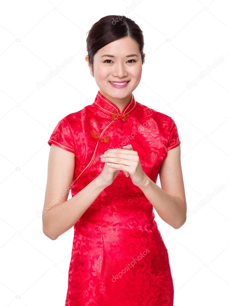 Chinese young woman in red dress