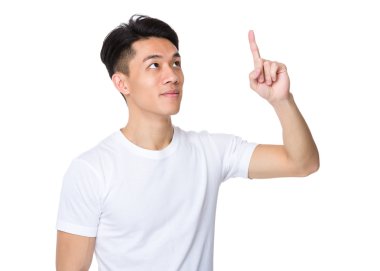 Beyaz t-shirt Asya yakışıklı adam