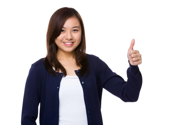 Asian young woman in blue cardigan — Stock Photo, Image