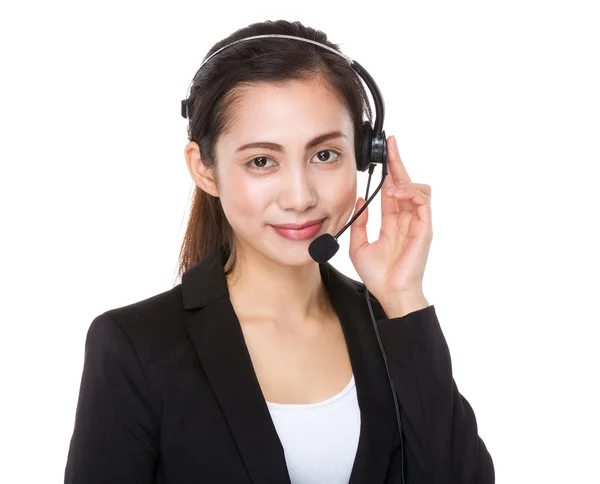 Representante de atendimento ao cliente com fone de ouvido — Fotografia de Stock