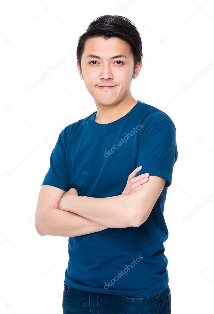 Asian young man in blue t-shirt