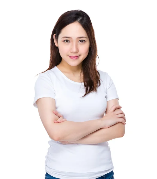 Asiático jovem mulher em branco t-shirt — Fotografia de Stock