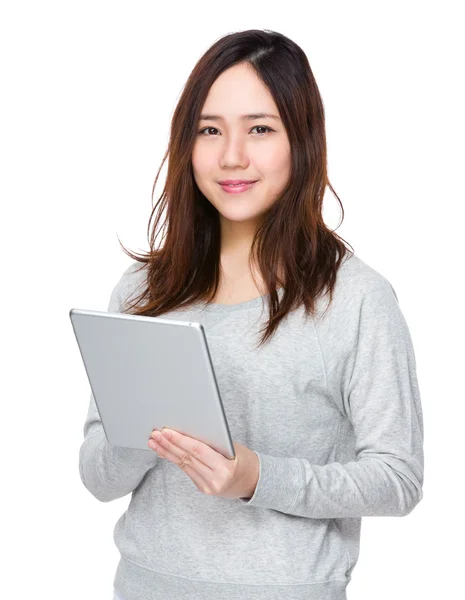 Asian young woman in grey sweater — Stock Photo, Image