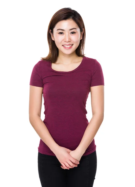 赤い t シャツでアジアの若い女性 — ストック写真
