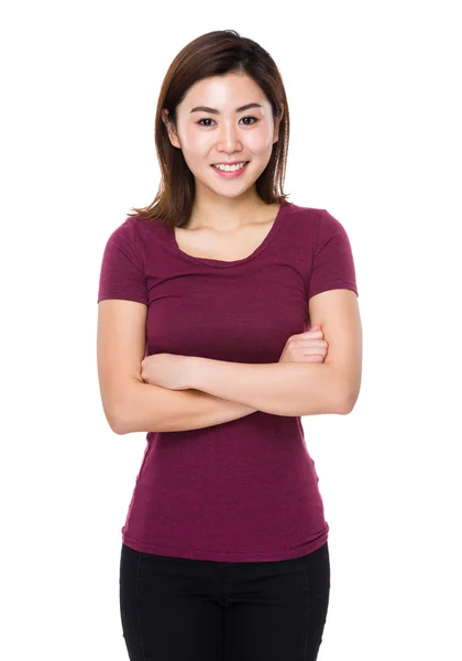 Asiático jovem mulher em vermelho t-shirt — Fotografia de Stock