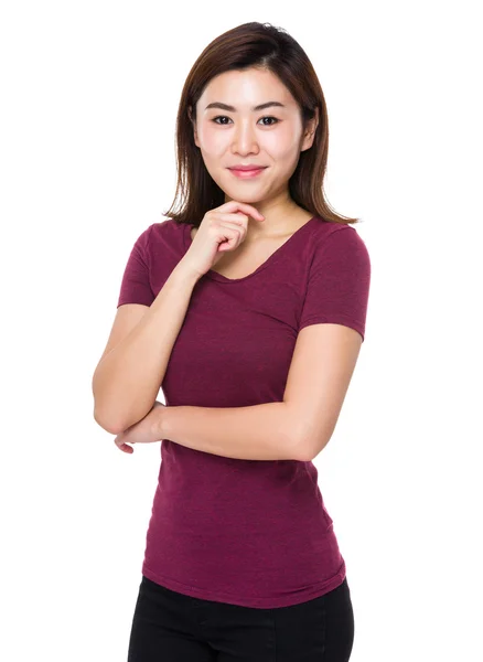 Asiatico giovane donna in rosso t-shirt — Foto Stock