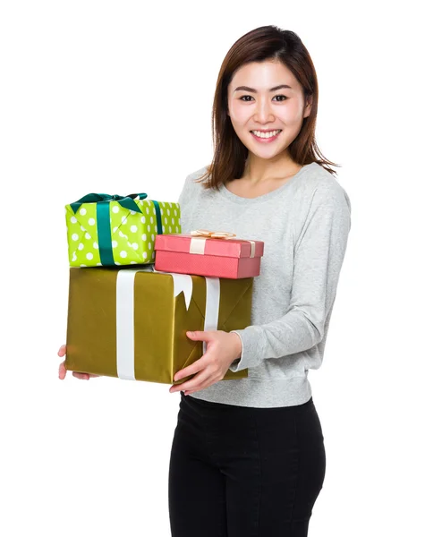 Asian young woman in grey sweater — Stock Photo, Image