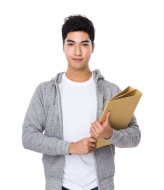 Asya genç adam gri süveterli