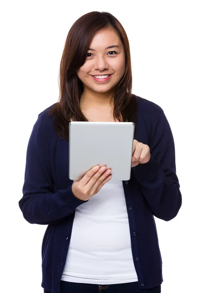 Asian young woman in blue cardigan — Stock Photo, Image