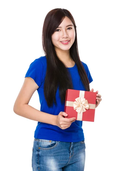 Asian young woman in blue t-shirt — Stock Photo, Image