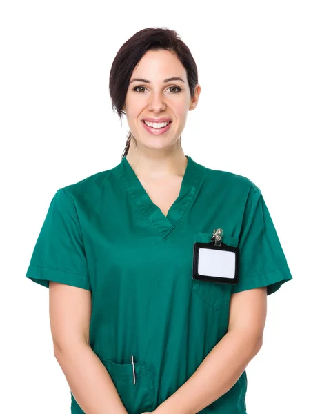 Femme caucasienne médecin en uniforme vert — Photo