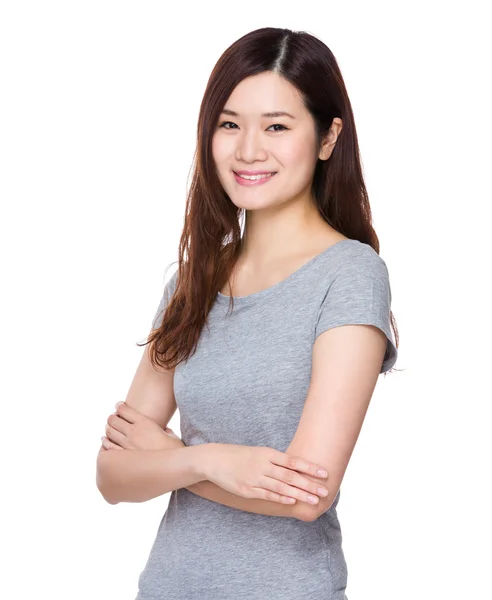 Asiatico giovane donna in grigio t-shirt — Foto Stock