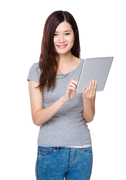 Asian young woman in grey t-shirt — Stock Photo, Image