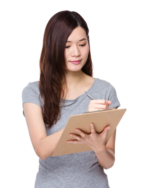 Asian young woman in grey t-shirt — Stock Photo, Image