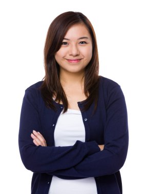 Asya genç kadın mavi hırka