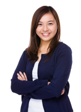 Asya genç kadın mavi hırka