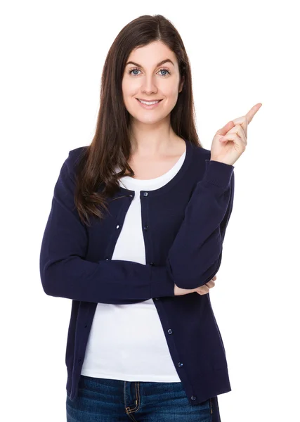 Woman with finger point up — Stock Photo, Image