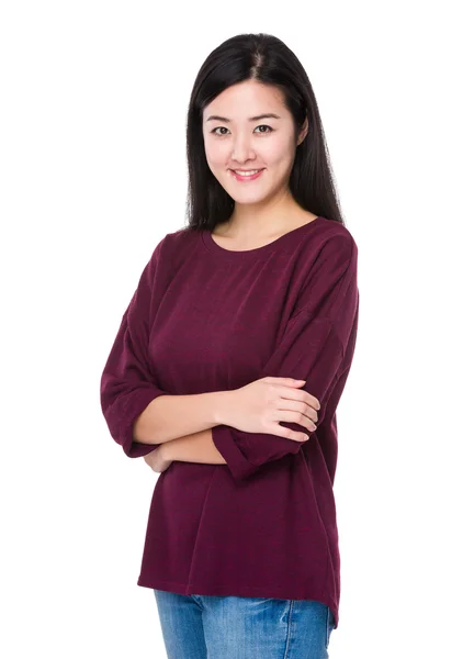 Asiática jovem mulher em camisola vermelha — Fotografia de Stock