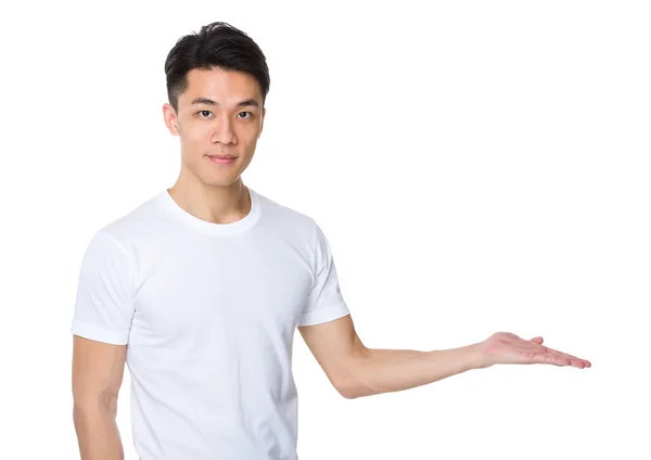 Asian young man in white t-shirt — Stock Photo, Image