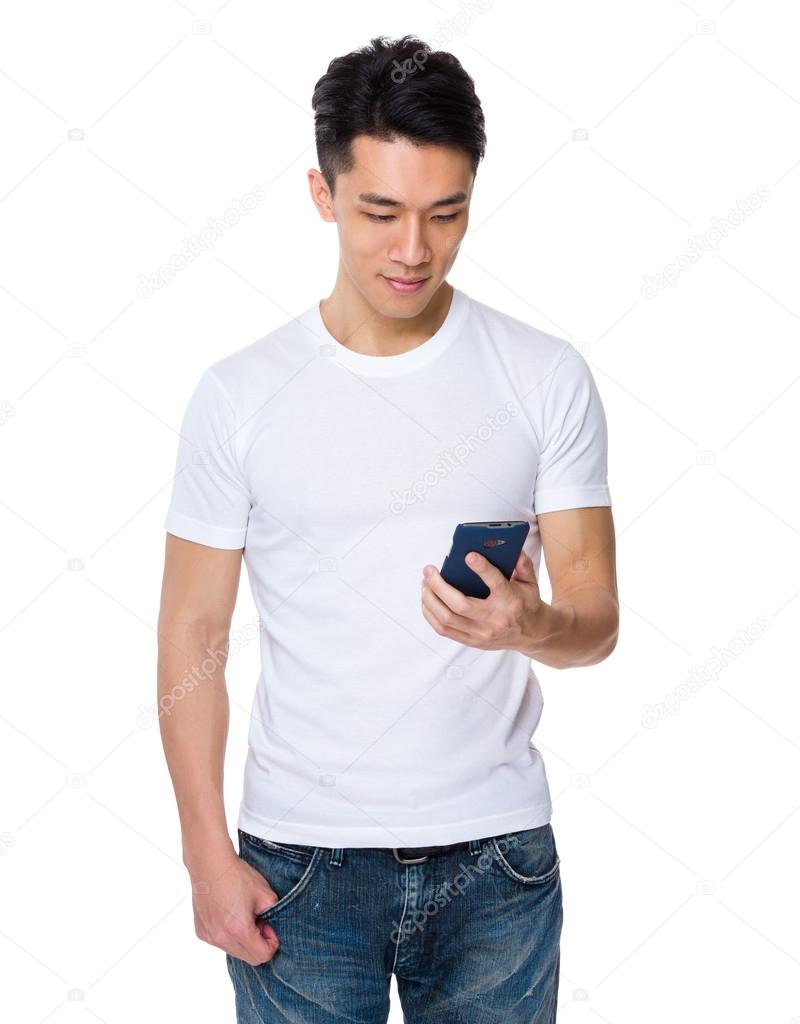 Asian young man in white t-shirt