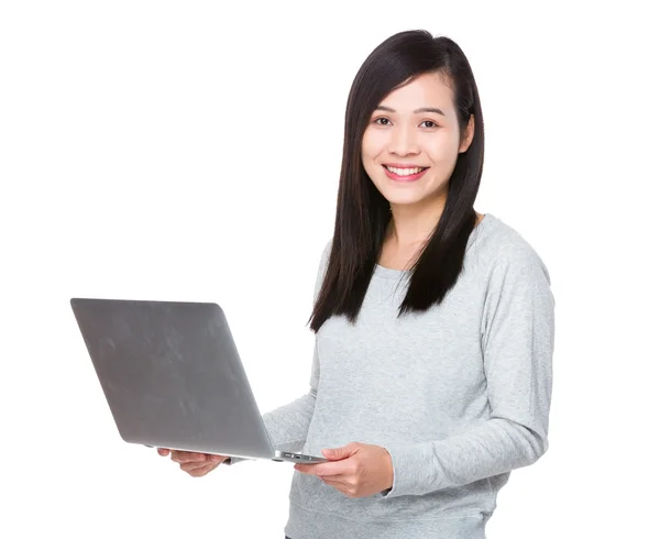 Asian young woman in grey sweater — Stock Photo, Image