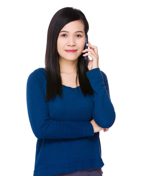 Asian young woman in blue sweater — Stock Photo, Image