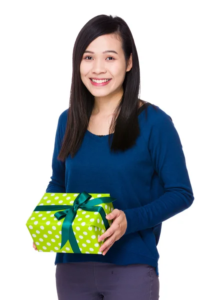 Asian young woman in blue sweater — Stock Photo, Image